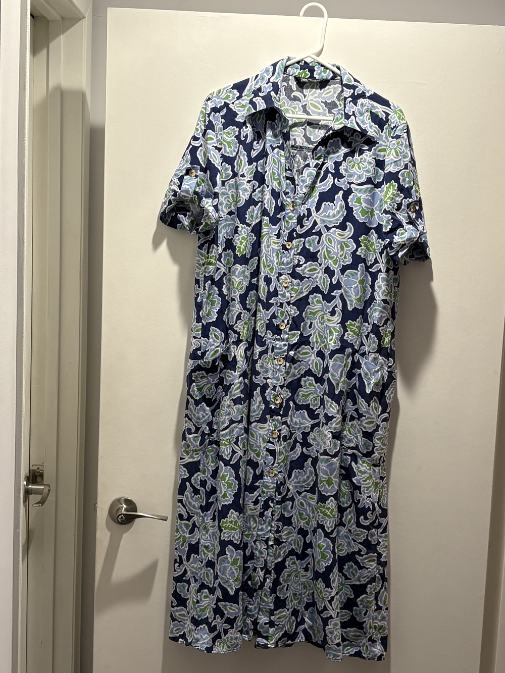 Zara Navy Floral Button-Front Maxi Dress